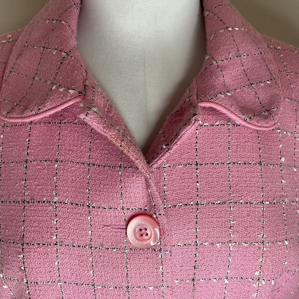 Nicole Miller Pink Plaid Blazer Jacket Classic Preppy Work Cocktail Size 12 - Picture 3 of 6